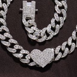 2Pc/Set Rapper Full Heavy Heart-shaped Cuban Link Bracelet Iced Women for Men Necklcae Chain Prong Pave Luxury Hiphop Jewelry Cz