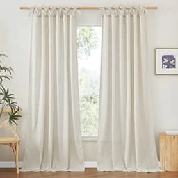 Thick Linen Curtains 84 inch Length 2 Panels Set, Tie Top Light Filtering Curtains Semitransparent Linen Burlap Drapes Privacy