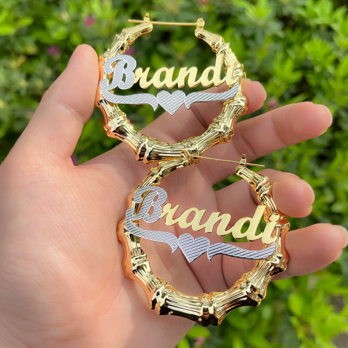 Custom Two Tone Gold Plated Earring Stainless Steel Name Hoop Earring For Women Sexy Jewelry Gift Hiphop Bamboo Name Earrings
