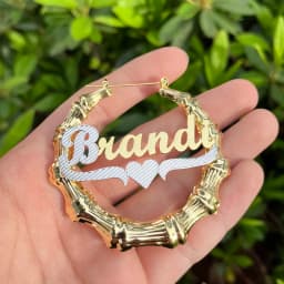 Custom Two Tone Gold Plated Earring Stainless Steel Name Hoop Earring For Women Sexy Jewelry Gift Hiphop Bamboo Name Earrings