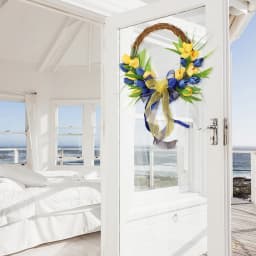 Tulip Spring Wreath For Front Door Summer Wreath For Front Door Yellow & Blue Artificial Flowers Summer Wreath Farmhouse Decor
