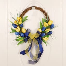 Tulip Spring Wreath For Front Door Summer Wreath For Front Door Yellow & Blue Artificial Flowers Summer Wreath Farmhouse Decor