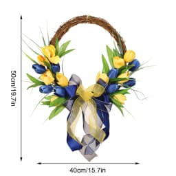 Tulip Spring Wreath For Front Door Summer Wreath For Front Door Yellow & Blue Artificial Flowers Summer Wreath Farmhouse Decor