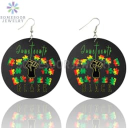 SOMESOOR I Am Black 1865 Juneteenth Day Wooden Drop Earrings For Women Gifts Rainbow Printing Fashion Loops Wood Ear Jewelry