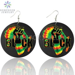 SOMESOOR I Am Black 1865 Juneteenth Day Wooden Drop Earrings For Women Gifts Rainbow Printing Fashion Loops Wood Ear Jewelry