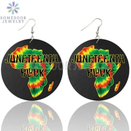 SOMESOOR I Am Black 1865 Juneteenth Day Wooden Drop Earrings For Women Gifts Rainbow Printing Fashion Loops Wood Ear Jewelry