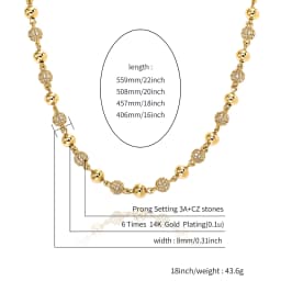 GUCY 6MM And 8MM Heavy Bead Round Cubic Zircon Iced Out Necklaces For Men Women Jewelry Gift