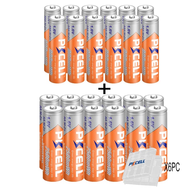 PKCELL AA Batteries 2500MWH+AAA 900MWH 1.6V NIZN AAA Rechargeable Battery NI-ZN AA/AAA Batterias with AA/AAA Battery Box Holder