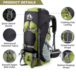 Hiking Backpacks 70L Camping Backpacking Packs for Men Women Lightweight Outdoor for Traveling, No Internal Frame