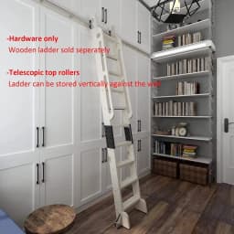 16FT(488cm) Retractable Sliding Library Hardware Kit No Ladder,Round Tube Rolling Ladder Track, Floor Roller with Brake