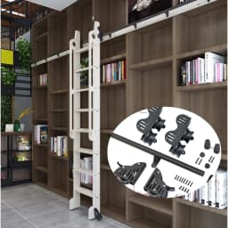 16FT(488cm) Retractable Sliding Library Hardware Kit No Ladder,Round Tube Rolling Ladder Track, Floor Roller with Brake
