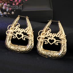 DOREMI 70mm Stainless Personalize Name Earrings for Women Bubble Triangle Customized Name Hoops Personalized Custom Jewelry