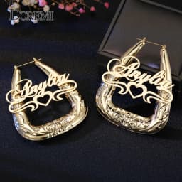 DOREMI 70mm Stainless Personalize Name Earrings for Women Bubble Triangle Customized Name Hoops Personalized Custom Jewelry