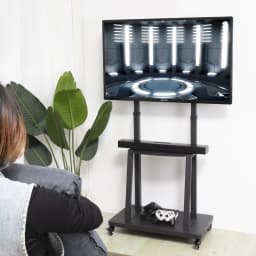 Large Floor TV Stand with 2 Shelves Height Adjustable Mobile TV Mount Bracket for 32-85 inch LCD LED
