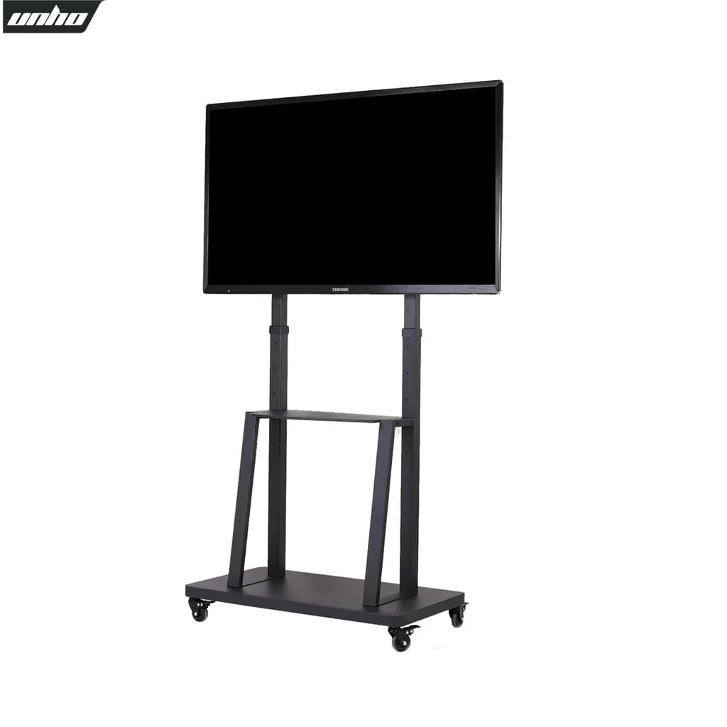 Large Floor TV Stand with 2 Shelves Height Adjustable Mobile TV Mount Bracket for 32-85 inch LCD LED