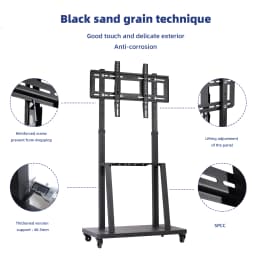Large Floor TV Stand with 2 Shelves Height Adjustable Mobile TV Mount Bracket for 32-85 inch LCD LED