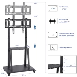 Large Floor TV Stand with 2 Shelves Height Adjustable Mobile TV Mount Bracket for 32-85 inch LCD LED