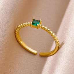 Green Zircon Stainless Steel Ring for Women Gold Plated Finger Rings Female Vintage Jewelry Simple Aesthetic Accessories Anillos