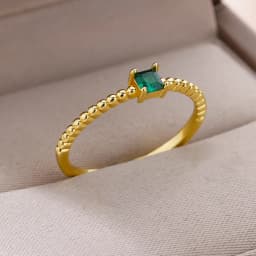 Green Zircon Stainless Steel Ring for Women Gold Plated Finger Rings Female Vintage Jewelry Simple Aesthetic Accessories Anillos