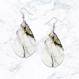 SOMESOOR Cute Gorgeous Bohemian Style Pearl & Marble Earrings For Girls - Women Wooden Dangle Jewelry With Waterdrop Shape