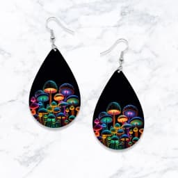 SOMESOOR Cute Ukulele Guitar Teardrop Earrings Leopard Sunflower Mushroom Printed Small Wooden Dangle Jewelry For Women Gifts