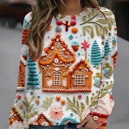 Christmas Shirt Women's Casual Long Sleeve Sweatshirt Crewneck Vacation Christmas 3D Digital Printing Cute Loose Pullovers