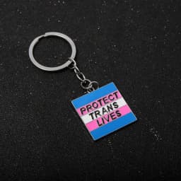 Creative Protect Trans Lives Keychain Fashion Blue Pink Metal Square Pendant Keyring for Women Men Jewelry