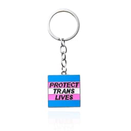 Creative Protect Trans Lives Keychain Fashion Blue Pink Metal Square Pendant Keyring for Women Men Jewelry