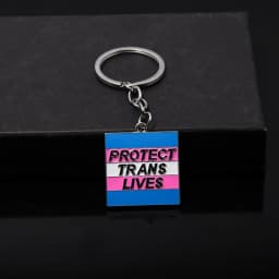 Creative Protect Trans Lives Keychain Fashion Blue Pink Metal Square Pendant Keyring for Women Men Jewelry