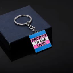 Creative Protect Trans Lives Keychain Fashion Blue Pink Metal Square Pendant Keyring for Women Men Jewelry