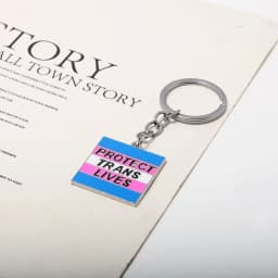 Creative Protect Trans Lives Keychain Fashion Blue Pink Metal Square Pendant Keyring for Women Men Jewelry