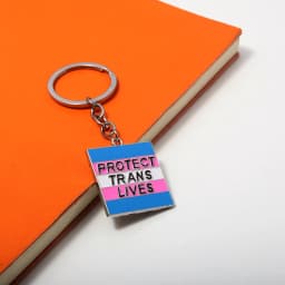 Creative Protect Trans Lives Keychain Fashion Blue Pink Metal Square Pendant Keyring for Women Men Jewelry