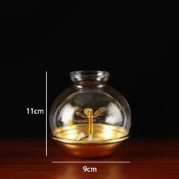 Golden Oil Lamp For Buddha With Glass Windproof Cover,Metal Buddhist Lantern Burner,Religious Candlestick Item