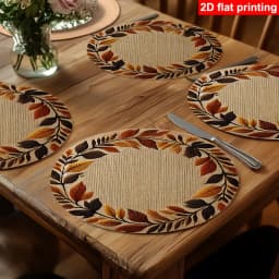 4/6/10pcs Placemat Round 2D Flat Autumn Leaf Wreath Print Table Mat Retro Fall Color Heat Insulation Dining Decor Pad