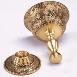 Tibetan Candlestick,Brass Candle Cup Engraved Eight Auspicious Bronze,Buddhist Handicraft Tantric Lamp Altars Desktop Decorative