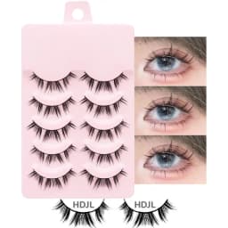 DINGSEN 5 Pairs Manga Lashes Eyes Lashes Soft Natural Long Eyelashes Fake Lashes Anime Wispy Strip False Eyelashes Makeup