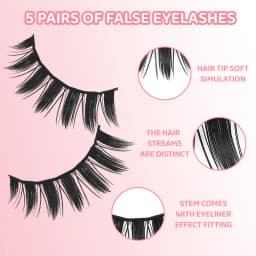 DINGSEN 5 Pairs Manga Lashes Eyes Lashes Soft Natural Long Eyelashes Fake Lashes Anime Wispy Strip False Eyelashes Makeup