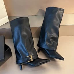 Trouser Leaf Boots Women's Fall/Winter 2025 New Knee-Free Pointed Toe Stiletto Heel High-Heeled Thigh Boots