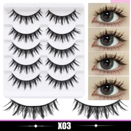 DINGSEN 5 Pairs Manga Lashes Cosplay Fake Eyelashes Strip Lash Soft Natural Look Fox Eye Korean Manhua Makeup False Eyelashes