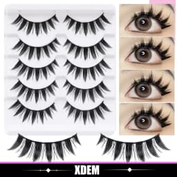 DINGSEN 5 Pairs Manga Lashes Cosplay Fake Eyelashes Strip Lash Soft Natural Look Fox Eye Korean Manhua Makeup False Eyelashes