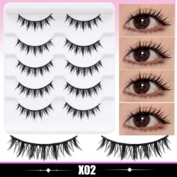 DINGSEN 5 Pairs Manga Lashes Cosplay Fake Eyelashes Strip Lash Soft Natural Look Fox Eye Korean Manhua Makeup False Eyelashes