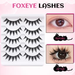 DINGSEN 5 Pairs Manga Lashes Cosplay Fake Eyelashes Strip Lash Soft Natural Look Fox Eye Korean Manhua Makeup False Eyelashes