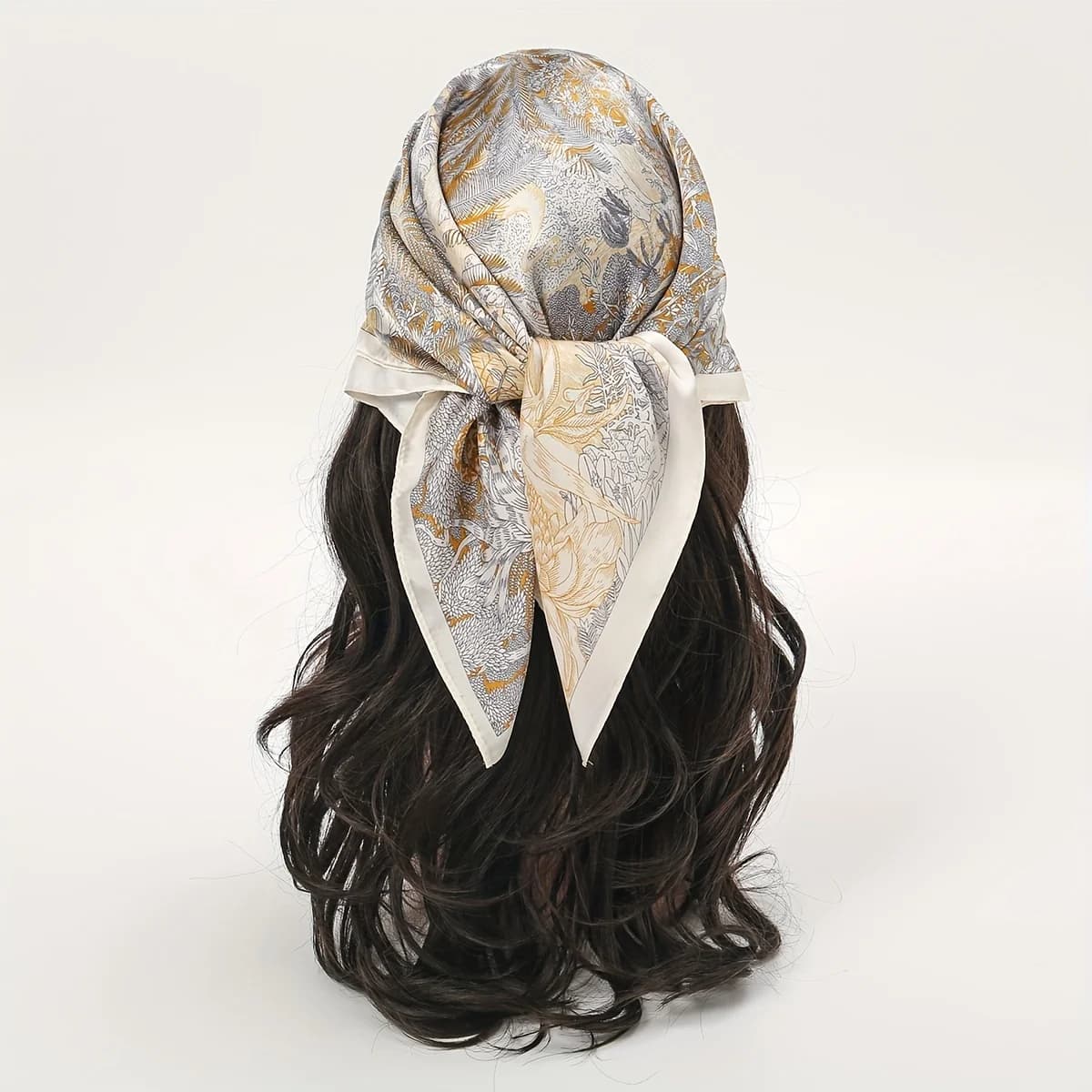 Bohemian Style Floral Print Women’s Square Silk Scarf Satin Head Wrap Tropical Leaf Flower Design Scarves Bandana Hijab