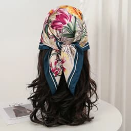 Bohemian Style Floral Print Women’s Square Silk Scarf Satin Head Wrap Tropical Leaf Flower Design Scarves Bandana Hijab