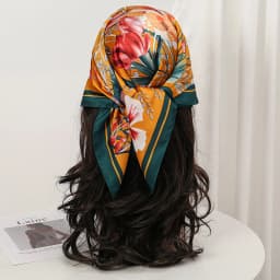 Bohemian Style Floral Print Women’s Square Silk Scarf Satin Head Wrap Tropical Leaf Flower Design Scarves Bandana Hijab