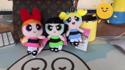Kawaii Anime The Powerpuff Girls Blossom Bubbles Buttercup 12cm Pp Cotton Filled Plush Keychain Cartoon Pendant Doll