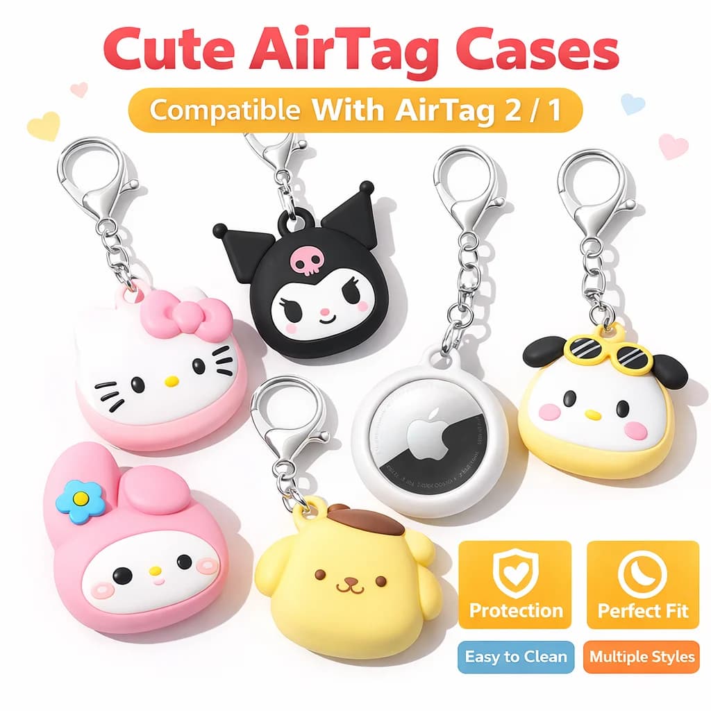Cute Silicone AirTag Case Keychain For Apple AirTag Shockproof Protective Cover, Cartoon Key Ring Holder