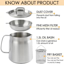 1.5L Stainless Steel Oil Filter Pot with Fine Mesh Strainer Bacon Grease Container with Airtight Lid for Frying Oil Storage
