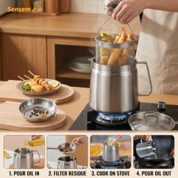 1.5L Stainless Steel Oil Filter Pot with Fine Mesh Strainer Bacon Grease Container with Airtight Lid for Frying Oil Storage