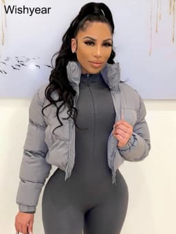 Winter Thick Warm Cotton Down Jacket Women Clothing Gray Zipper Short Puffer Parkas Coats Outwear Female Crop Tops Streetwear